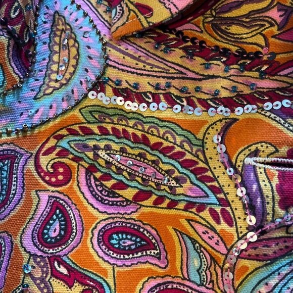 Coldwater Creek Colorful Paisley Jacket Womens Petite Large Beaded Button Front - Picture 7 of 9